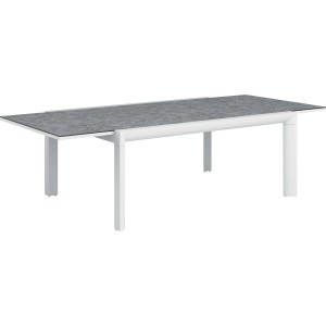 Tavolo da giardino moderno t.b.t. con piano grigio e struttura bianca.