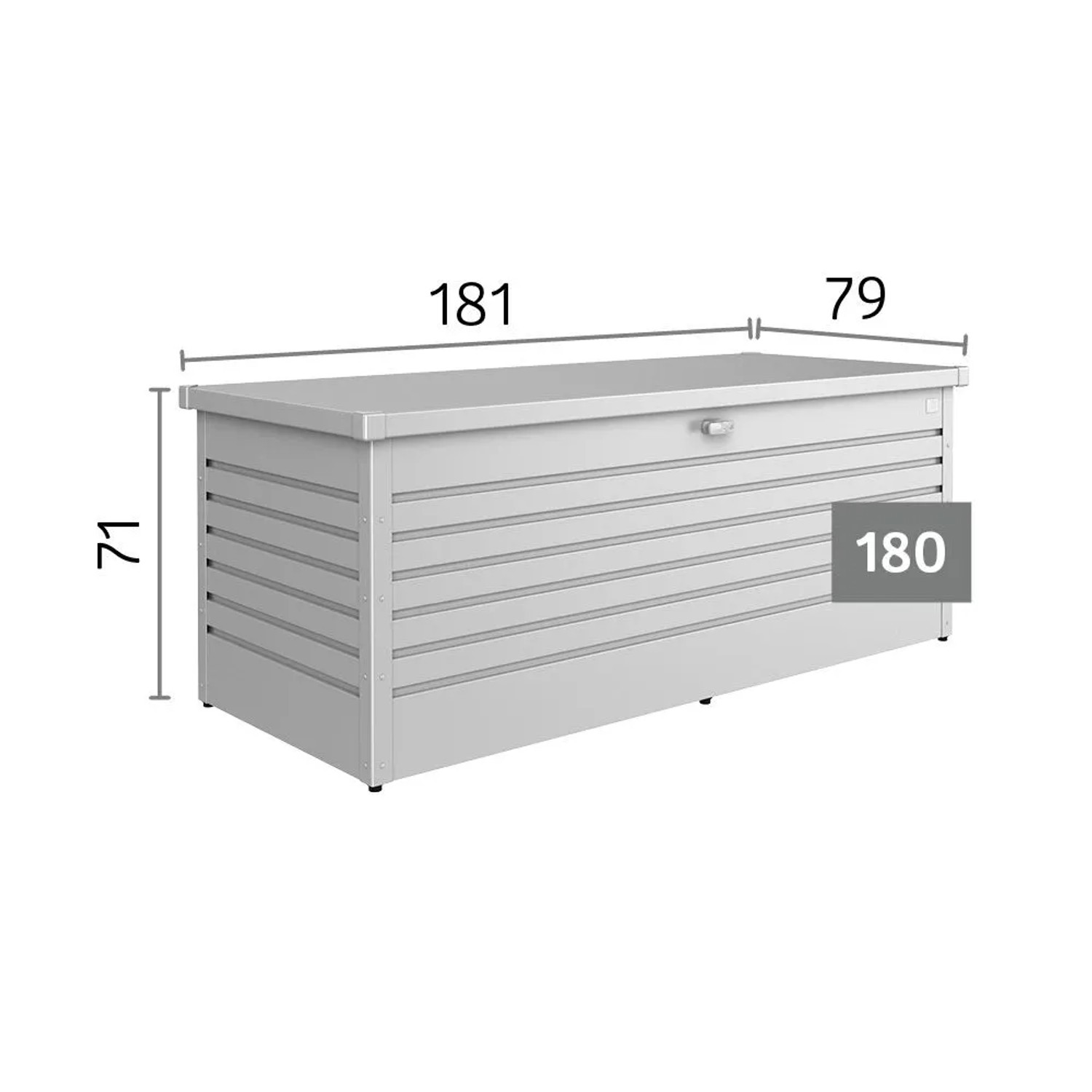 Biohort FreizeitBox 180 Grigio Quarzo Metallizzato. Robusta cassapanca da giardino in acciaio, 181x71x79 cm, con serratura.