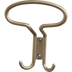 Organizzatore dorato per armadio con due ganci e un supporto.