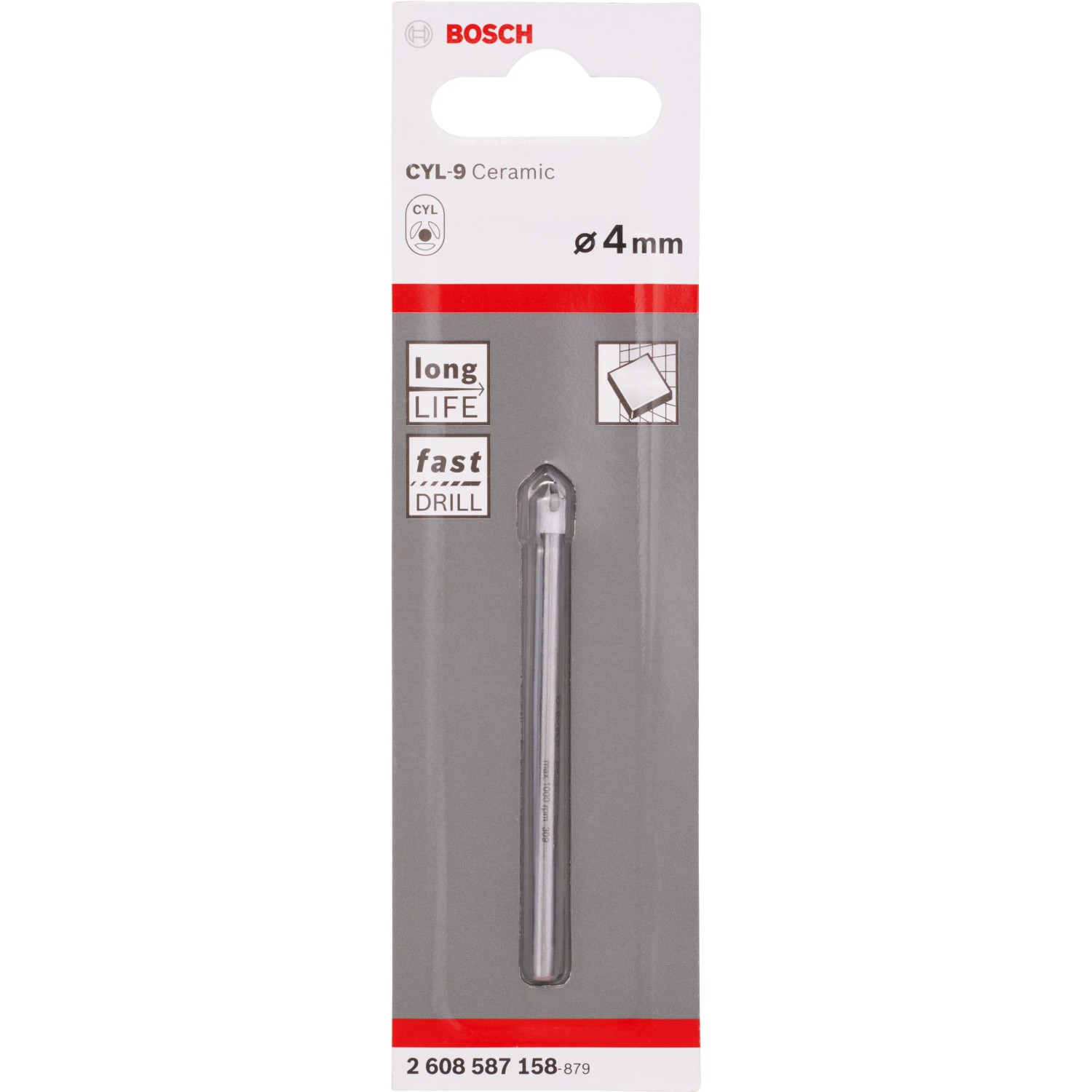 Punta per piastrelle Bosch CYL-9 Ceramic, 4 mm, per fori precisi.