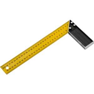 Squadra gialla con battuta in acciaio al carbonio, lunghezza lato 300 mm, per tracciare angoli a 90°.