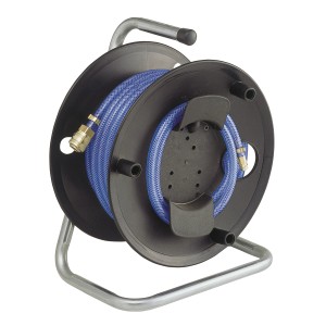 Avvolgitubo LUX con tubo in tessuto blu da 20 m e connettori in ottone.