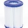 Cartuccia filtro per piscina fuori terra, blu e bianca, per acqua pulita.