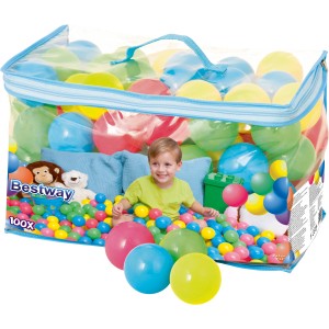 Palline Bestway per piscine per bambini, 100 pezzi in colori assortiti in una borsa trasparente.