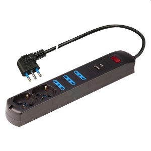 Ciabatta t.b.t. nera con interruttore e spina.