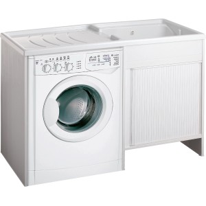 Mobile lavatrice Lavatoi bianco con lavabo e anta a serrandina.