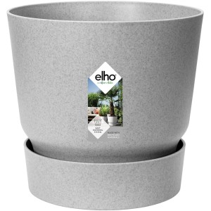 Vaso per piante rotondo Elho Greenville, 14 cm, Living Concrete, con sottovaso integrato.