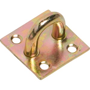 Piastra ad occhiello zincata, 37x37x13mm, per fissaggi con cerniera, resistente agli agenti atmosferici.