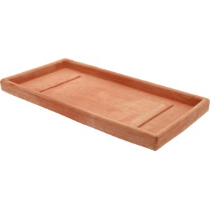 Sottovaso rettangolare in terracotta per vasi da fiori.
