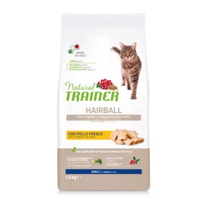 Natural Trainer Hairball cibo secco per gatti con pollo, 1.5kg.