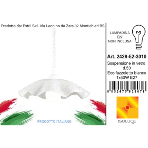 Lampada a sospensione t.b.t. bianca con motivo floreale per interni.