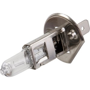 Lampada di ricambio OBI H1 per auto, bulbo trasparente con base in metallo.