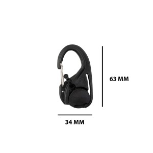 Moschettone nero t.b.t. di dimensioni 63 x 34 mm per tenditori e fissaggi.