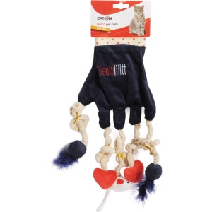 Canna da pesca per gatti a forma di guanto con pendenti, blu/rosso, un giocattolo interattivo per gatti.