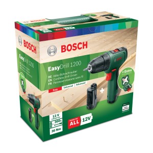 Avvitatore a batteria Bosch EasyDrill 1200 in valigetta con batterie e caricabatterie.