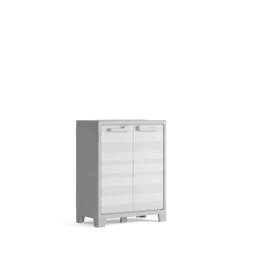 Mobile da balcone t.b.t. grigio con due ante e linee orizzontali.