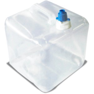 Tanica pieghevole trasparente con tappo blu, per campeggio e outdoor.