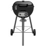 Barbecue a gas nero t.b.t. con ruote per il giardino.