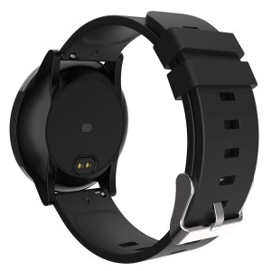 Smartwatch t.b.t. nera con cinturino in silicone, vista posteriore. Prodotto Domotica.