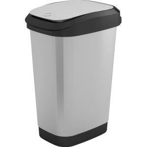 Cestino KIS Dual Touch grigio, 50 L, con apertura a pressione per cucina e casa.