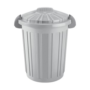 Cestino t.b.t. grigio con coperchio e chiusure laterali.