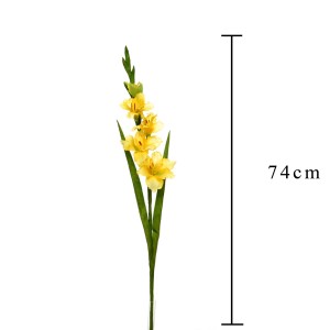 Fiore artificiale giallo, stelo di gladiolo, alto 74 cm. Pianta artificiale decorativa per interni.