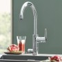 Grohe Blue Pure BauCurve starter kit miscelatore monocomando con finitura cromata per acqua filtrata.