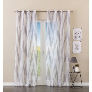 Tenda decorativa e trasparente con motivo a onde grigie per finestre e porte.