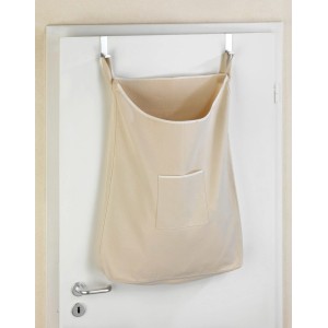 Cesto portabiancheria beige Wenko Canguro da appendere alla porta, con piccolo scomparto.