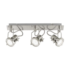 t.b.t. Plafoniera con tre faretti in argento. Ideale come spot flessibile.