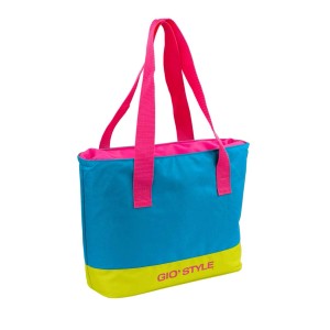 Borsa frigo t.b.t. blu, rosa e gialla per campeggio e tempo libero.