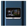 Videocitofono wireless Ezviz DP2C su porta blu, vista giardino.
