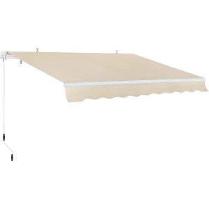 Tenda da sole beige con manovella per terrazza e balcone.