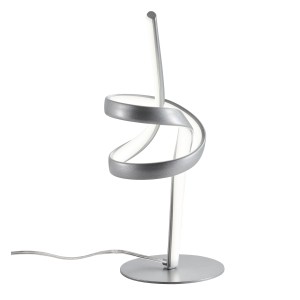 Moderna lampada da tavolo a LED con design a spirale in argento.