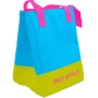 Borsa termica t.b.t. blu e gialla con manici rosa per il campeggio.
