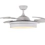 Ventilatore da soffitto bianco con luce e pale a scomparsa.