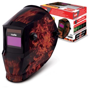 t.b.t. Maschera per saldatura con motivo a fiamme, accessorio per saldatura.