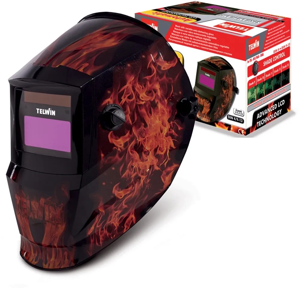 Maschera Saldatura Auto-oscuramento HelviLITE Fast Dark - 2 Sensori, Visore Ampio 110x90mm, Per Saldatura E Molatura