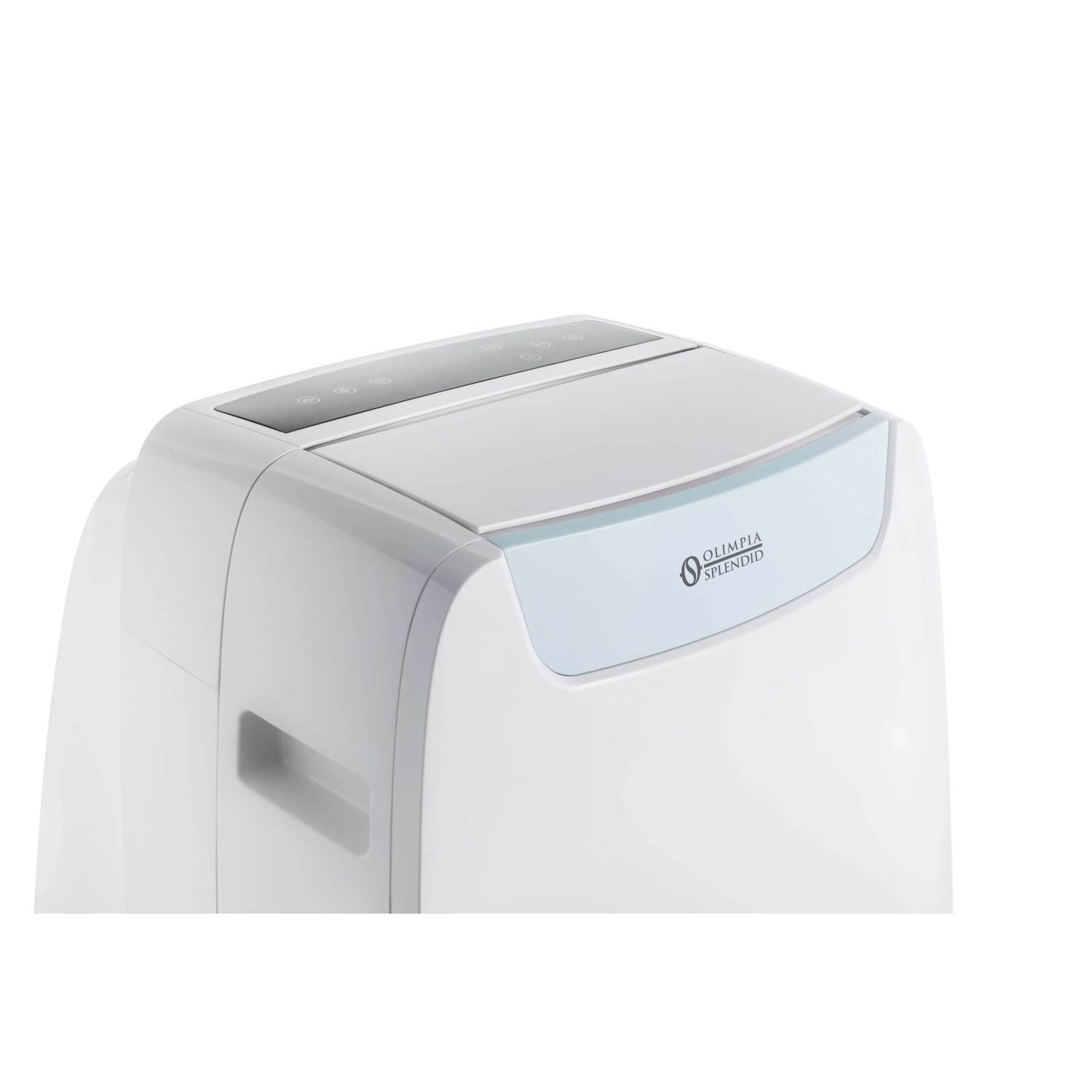 Dettaglio di un condizionatore portatile bianco.