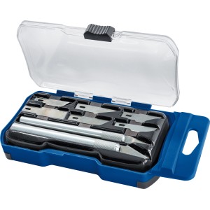 Set di coltelli di precisione LUX Classic, 10 pezzi in custodia di plastica blu con coperchio trasparente.