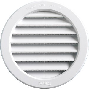 Griglia di ventilazione t.b.t. bianca rotonda con lamelle orizzontali per una buona circolazione dell'aria.