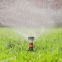 Irrigazione con un irrigatore a scomparsa t.b.t. in prato verde.