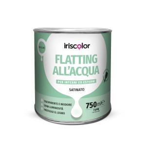 Barattolo di Iriscolor Flätting All'Acqua, pittura per esterni satinata e incolore per interni ed esterni, 750ml.