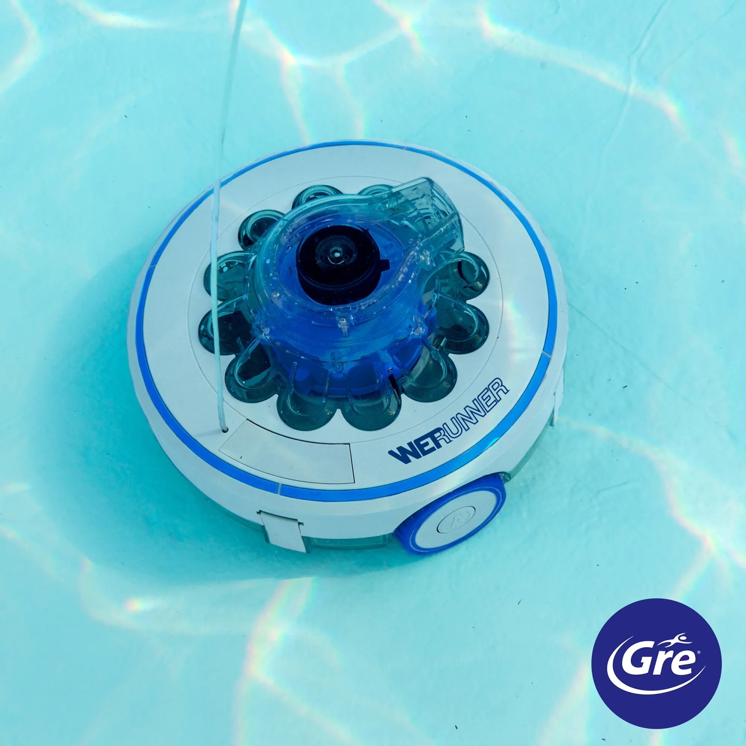 Robot pulitore per piscina Gre a batteria 4.000 mAh, robot grigio per piscine fuori terra.