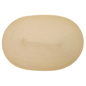 Tovaglia ovale beige in materiale intrecciato. Biancheria da tavola decorativa per la zona pranzo.