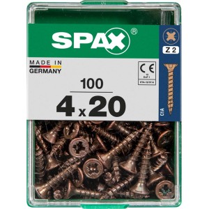 Viti per legno SPAX 4x20, 100 pezzi in contenitore trasparente.