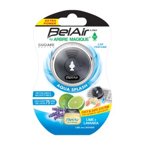 Profumatore auto Bel Air Aqua Splash con profumo di lime e lavanda.