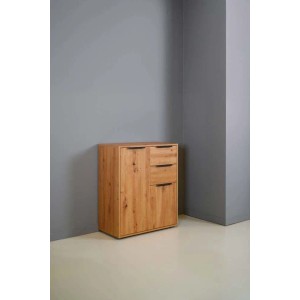 Mobiletto multiuso in truciolare 3 vani 2 cassetti 87x72x35 cm quercia