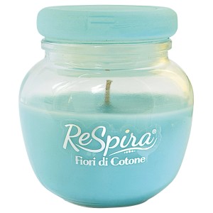 Candela profumata in vetro fiori di cotone con tappo ermetico 80 gr