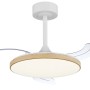 Plafoniera LED moderna con effetto legno ed elementi bianchi.